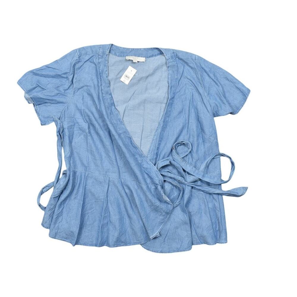 Loft Plus Size 16 Blue Wrap Sweater - New With Tags Denim like Long Sleeve
